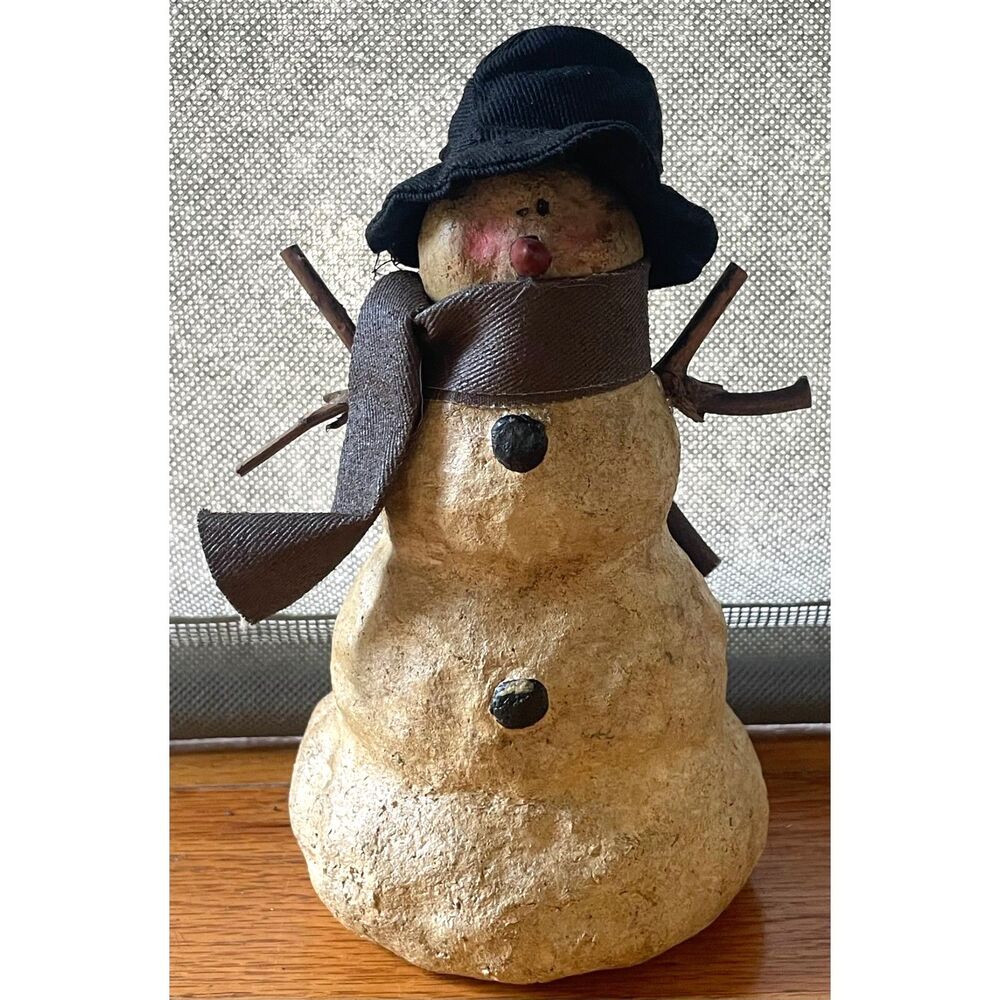 Vintage Primitive Folk Art Snowman Figurine Rustic Christmas Decor Handmade 6"